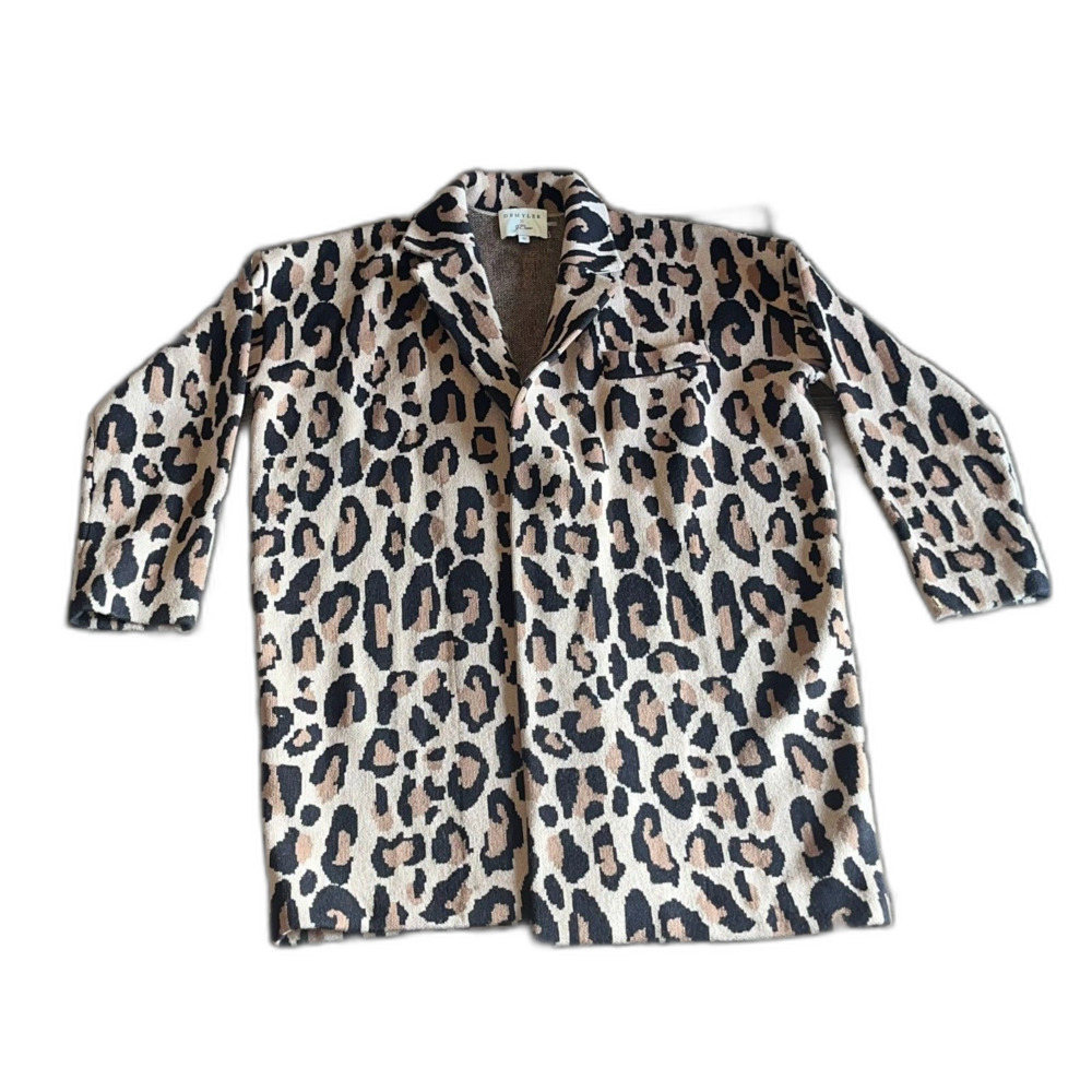 J. Crew Demylee Animal Print Cardigan Sweater XS Collared Pocket Black Tan